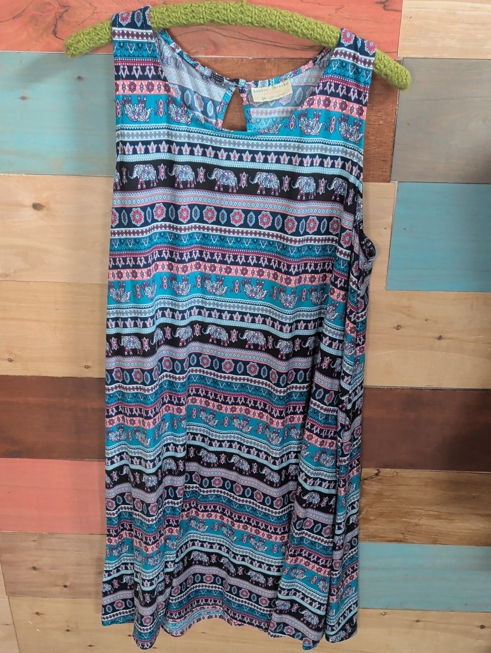 Bobbie Brooks Turquoise, Black & Pink Printed Midi Dress